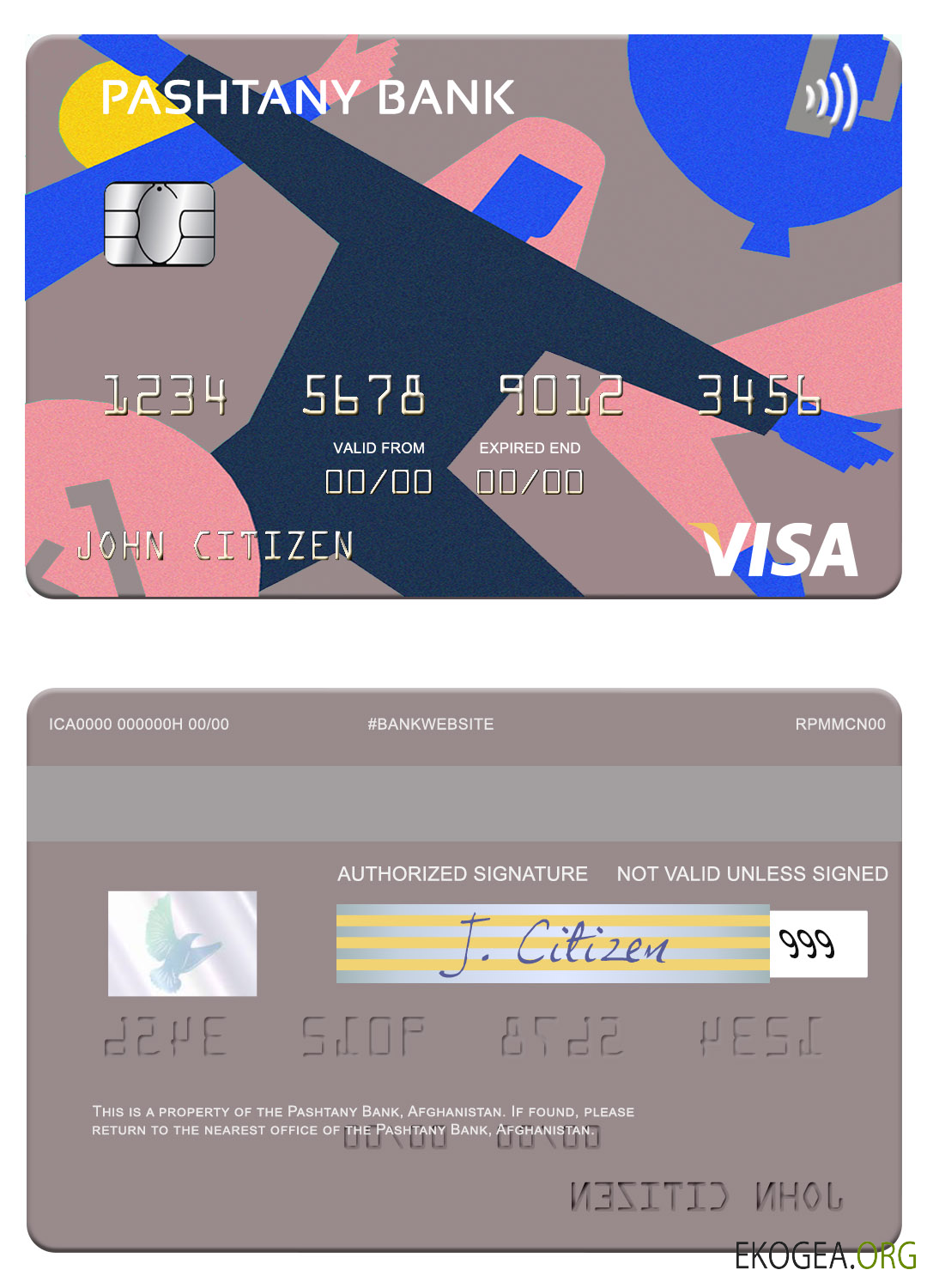 Carte visa de la Banque Pashtany d'Afghanistan